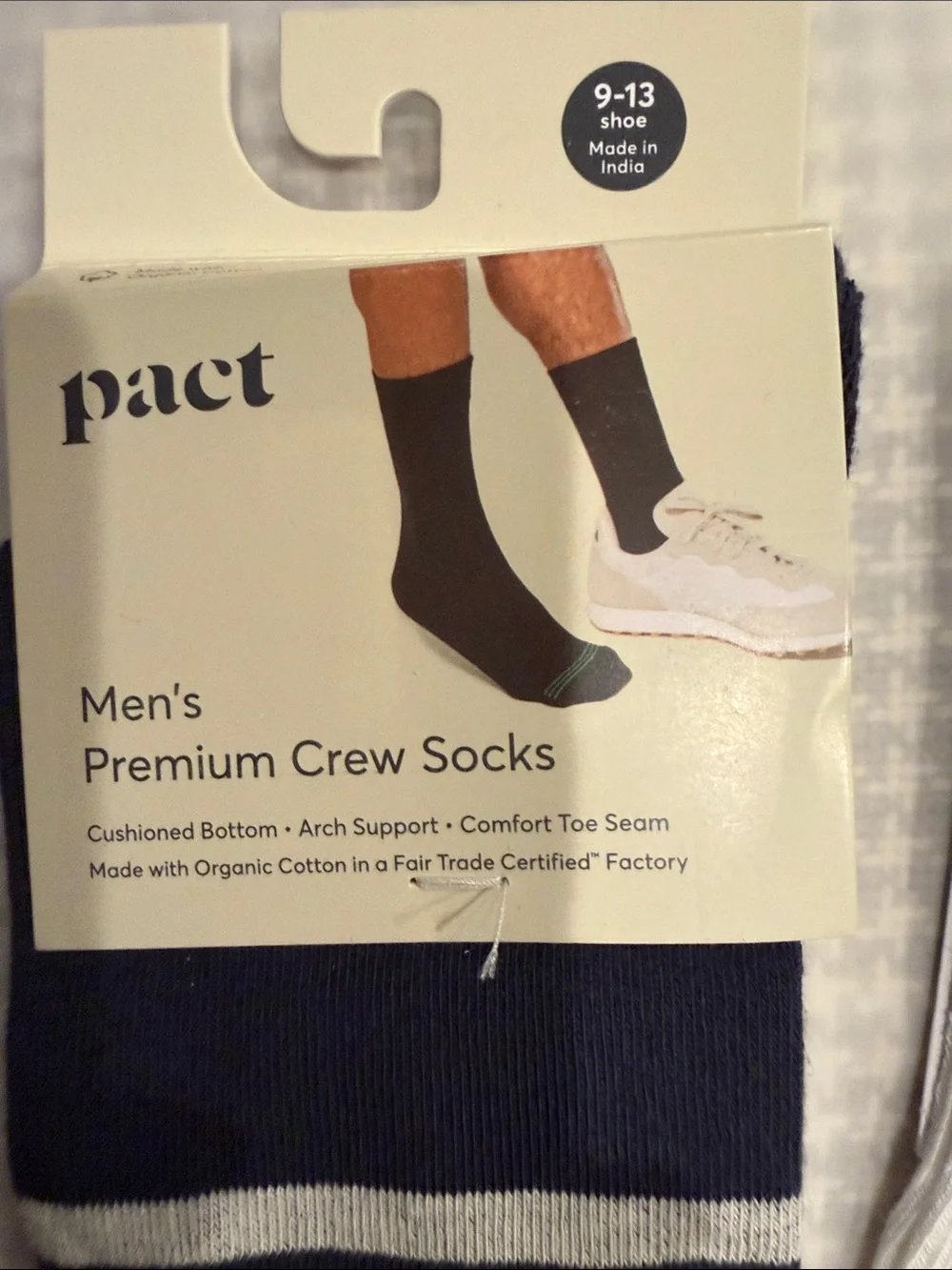 Pact Organic Cotton Blend Men's Crew Socks - White & Olive/Navy Stripes